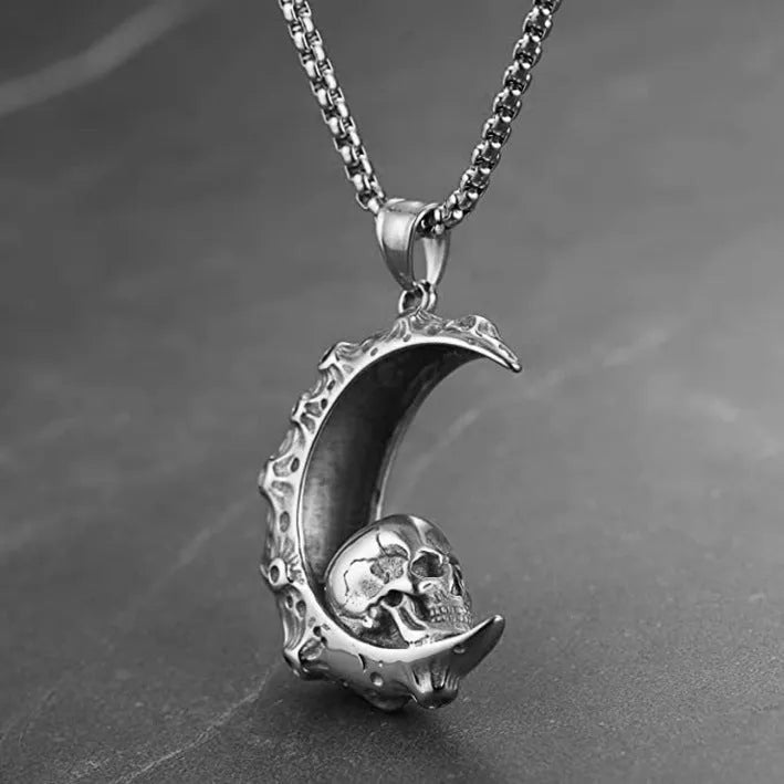Men's silver electroplated alloy pendant necklace with six design options on stainless steel chain