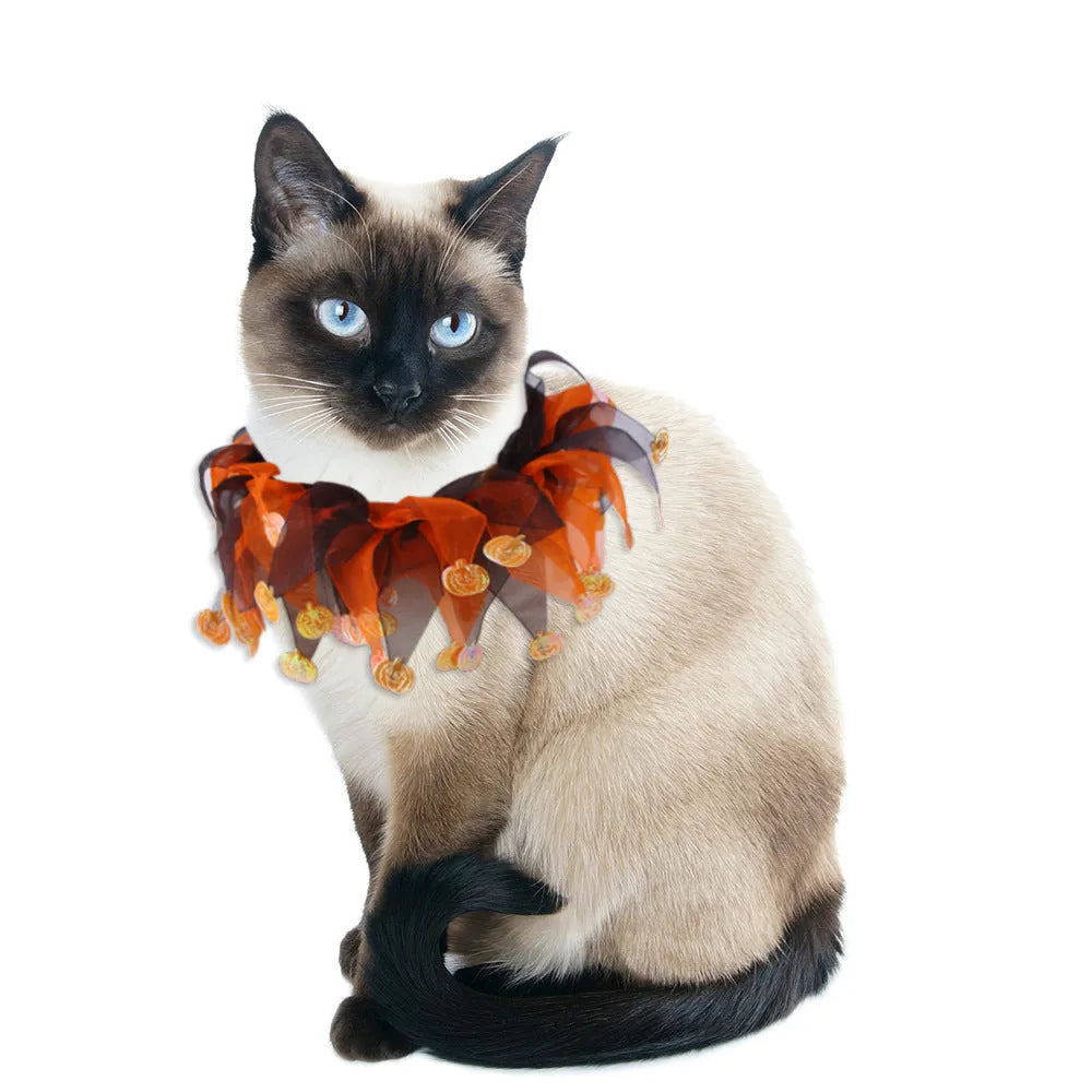 Tie-dye pet collar in Christmas and Halloween styles with cloth material construction