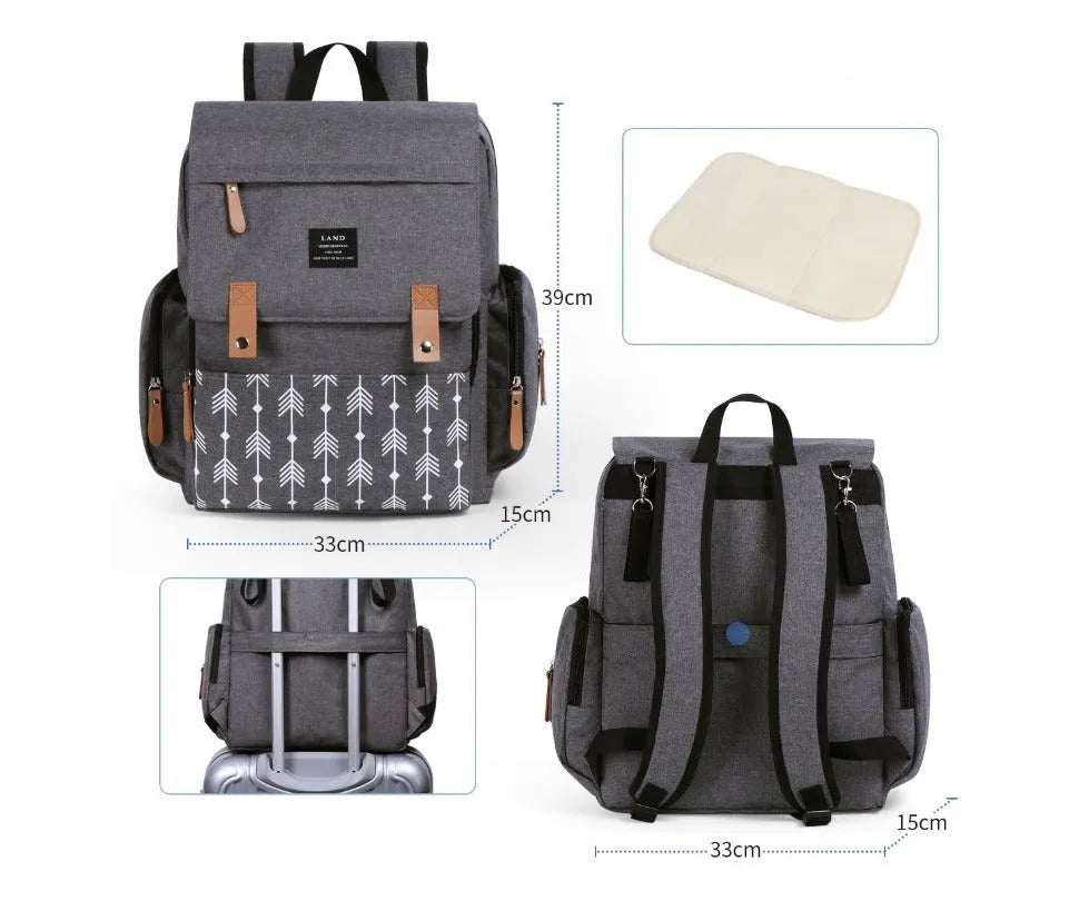 LAND Mommy large capacity diaper backpack with changing mat in oxford cloth
