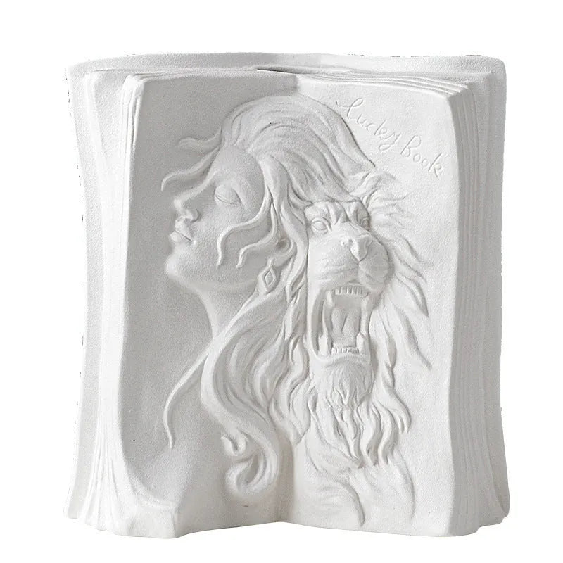 Ceramic book stand in modern style with glazed finish, shown in one of four colour designs