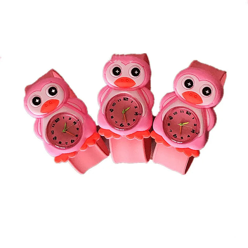 3D cute cartoon kids silicone watch with a 3.6cm face in a Black panda design showing the time on a white background
