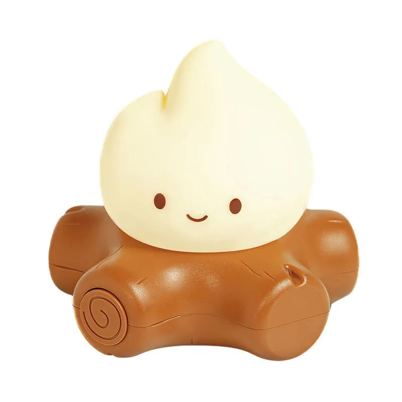 Cartoon-style silicone night light with ABS shade showing yellow illumination and Chinese characters