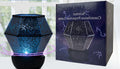 Battery-powered children's rotating star night light projector showing LED colours on a ceiling.
