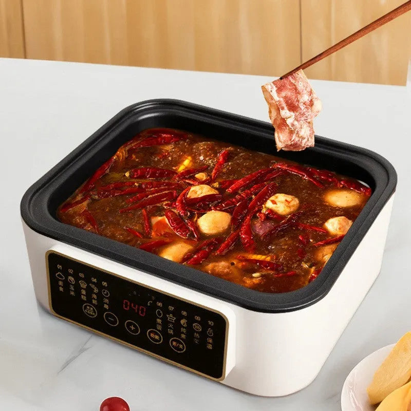 28-litre stainless steel electric steamer appliance with digital display and steaming rack.