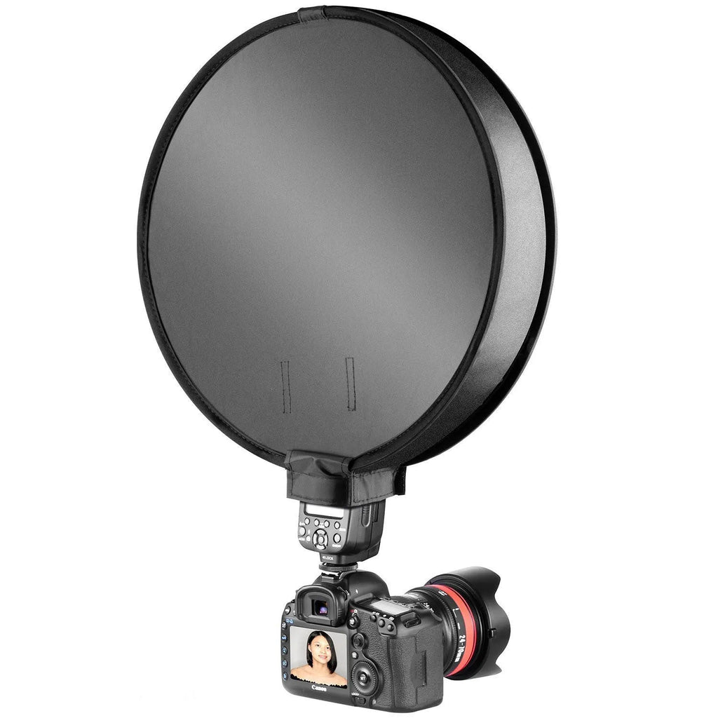 On-camera flash ring soft diffuser with reflective cloth and alloy strip, 30cm size on speedlight