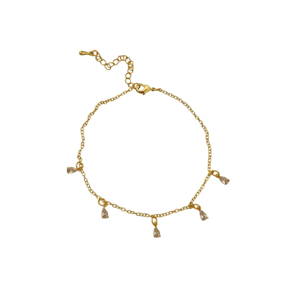 Zircon jewellery set showing necklace, earrings and anklet with geometric meteor shower design
