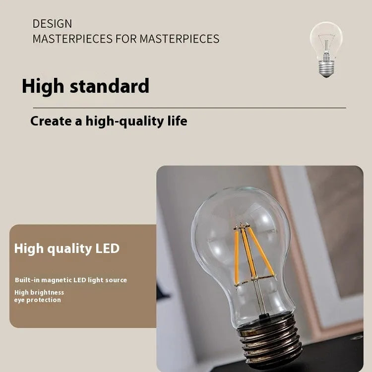 Suspension bulb creative night lamp with iron art body on wood grain base