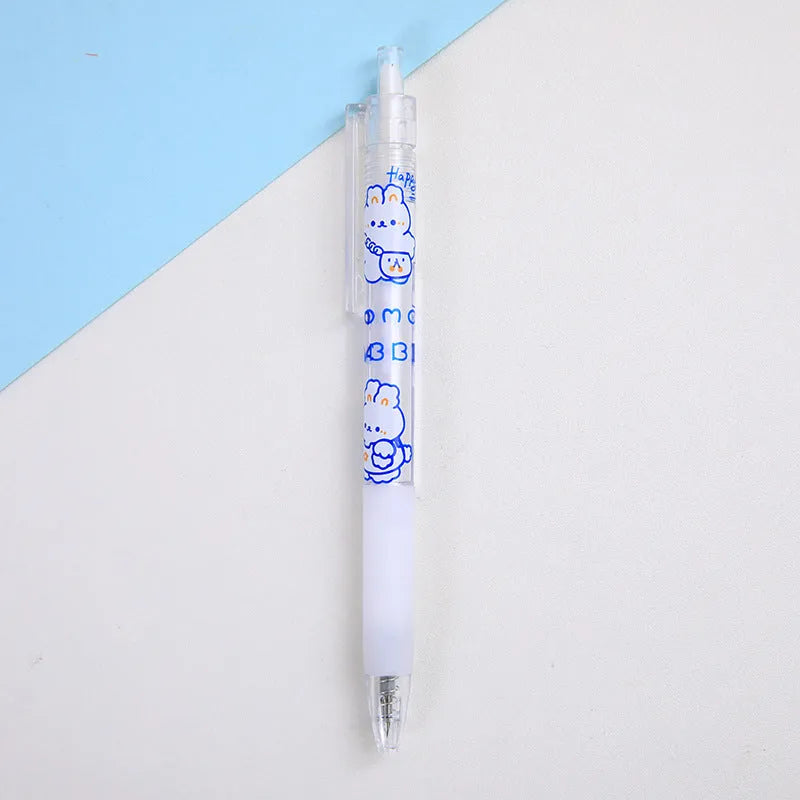 Set of six cream bear press pen knives with various animal designs on a white background