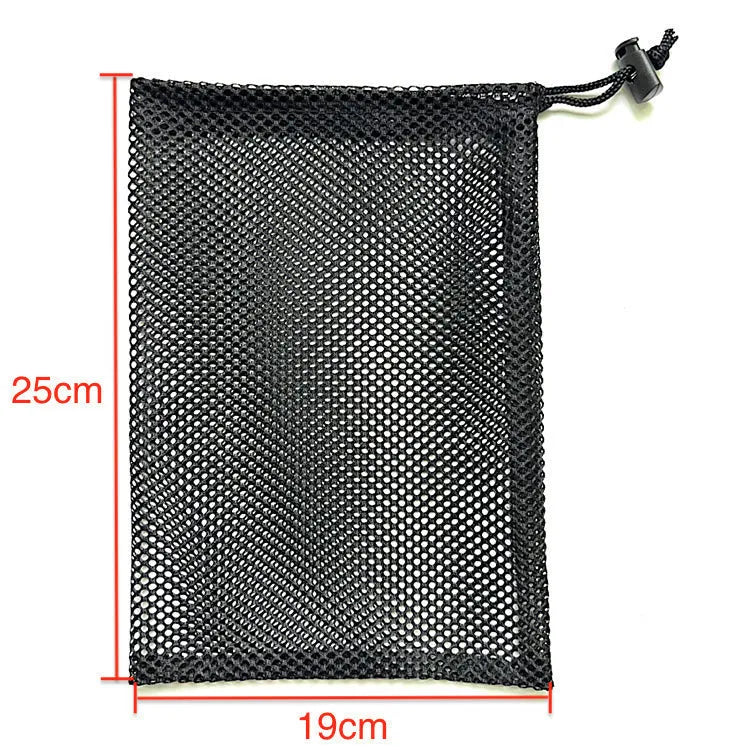 Black mesh drawstring storage bag for children's water ball toys in three different sizes
