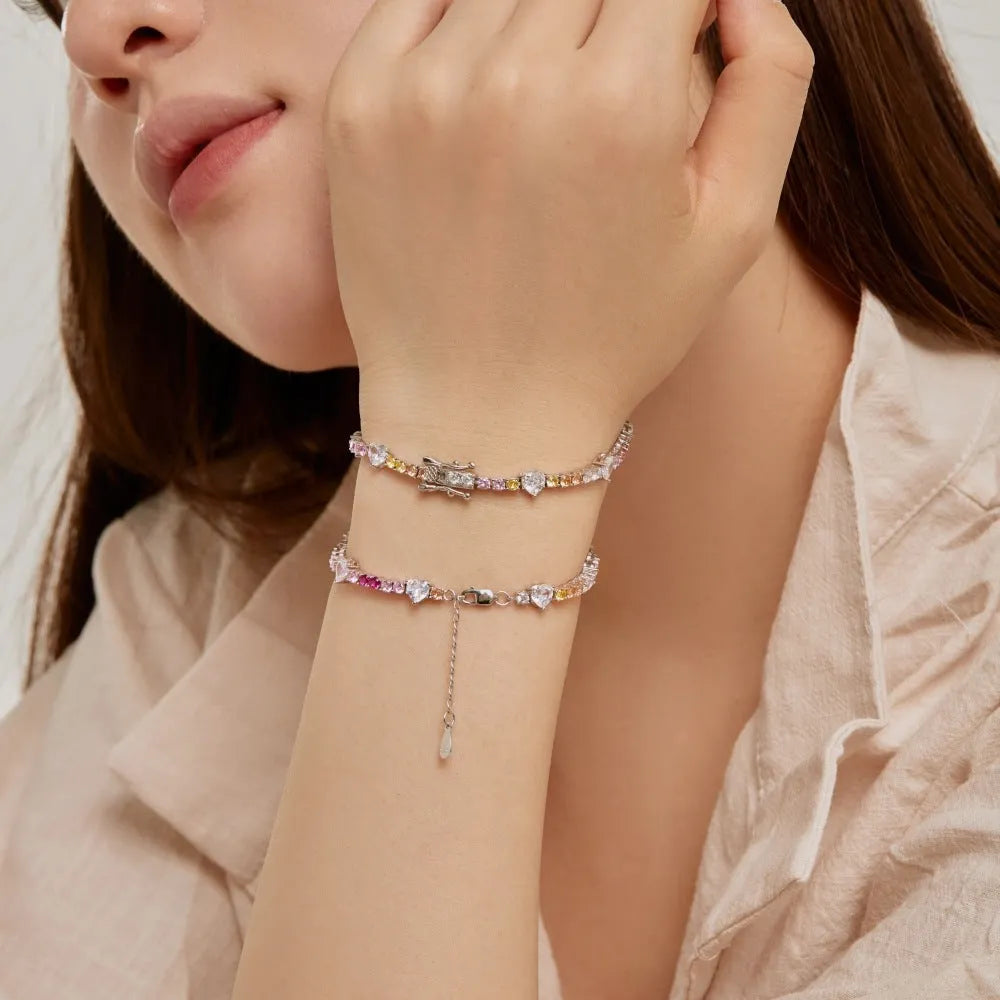 S925 sterling silver heart-shaped charm bracelet for women, adjustable 16-18cm length, Korean style design