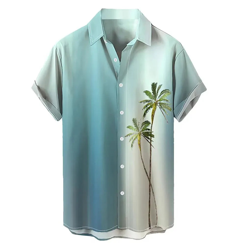 Hawaiian men's short-sleeved shirt with 3D printed floral pattern in regular fit