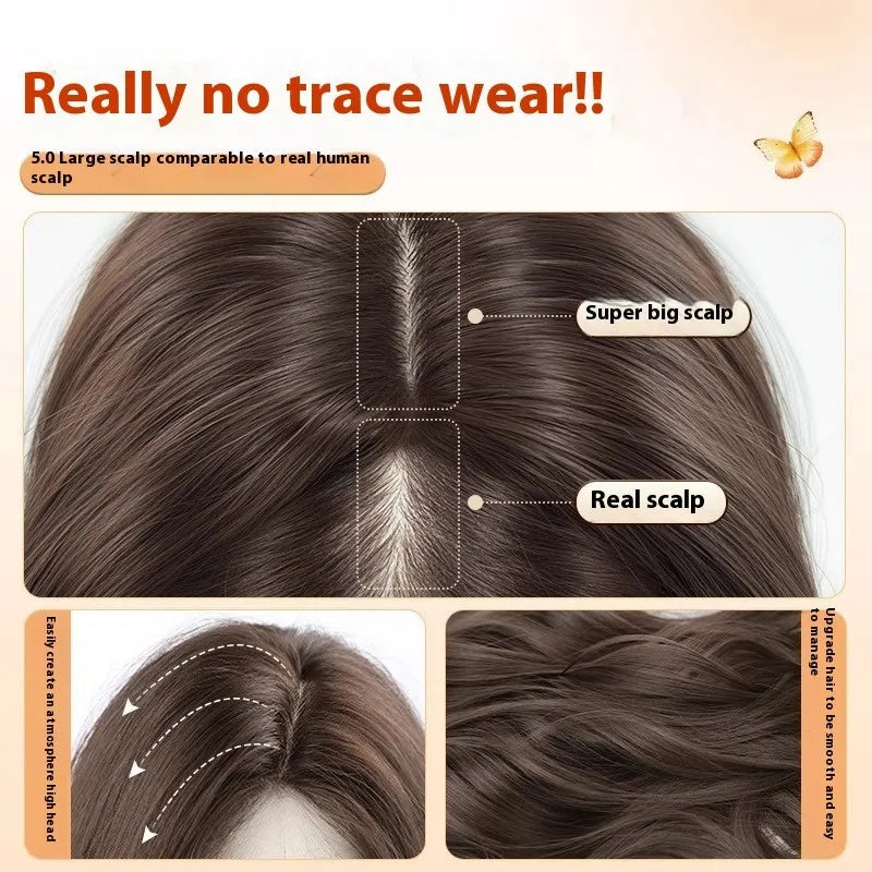 Women's long curly full-head wig with side fringe in high-temperature fibre