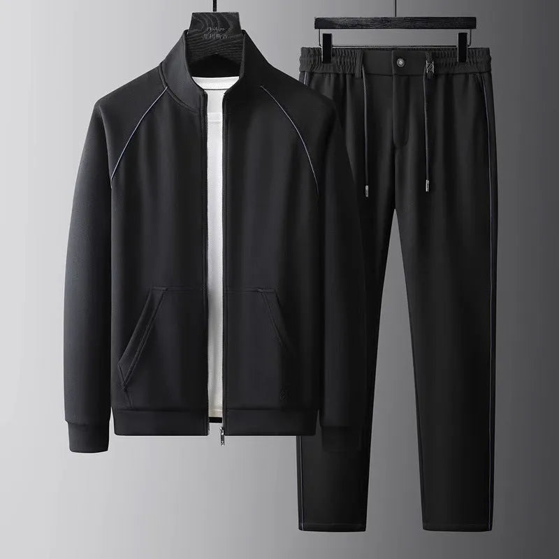 Men's slim-fit stand collar tracksuit set in polyvinyl alcohol fibre with coat and pants