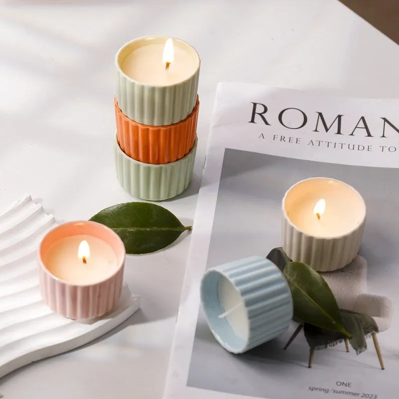 Soy aromatherapy candle in a white ceramic cup with floral scents for bedroom use