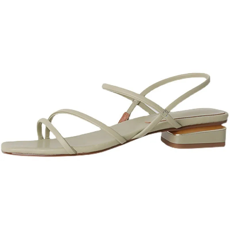 Women's open-toed Roman sandals with square toe and adjustable microfiber straps in beige colour