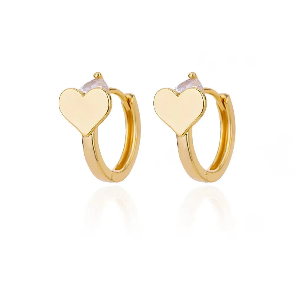 Women's heart-shaped stainless steel earrings with zircon detail on 18K gold tone finish