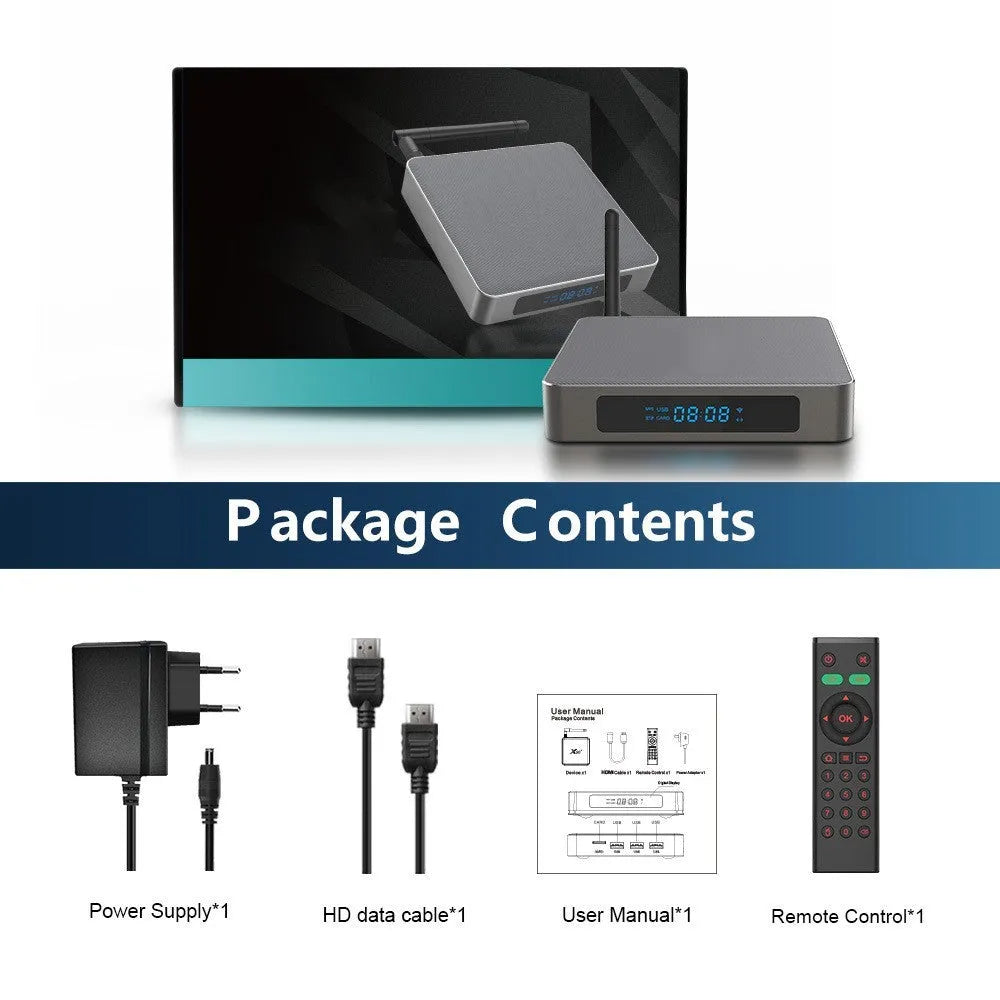 Android smart TV box with 8K output, RK3566 processor, and compact square design