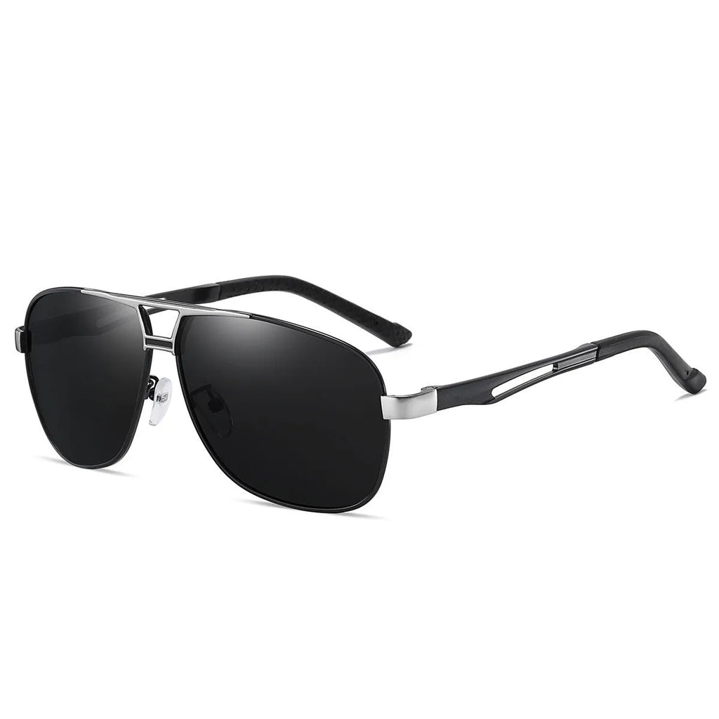 Men's orange red aviator sunglasses with polarised lenses and metal frame.