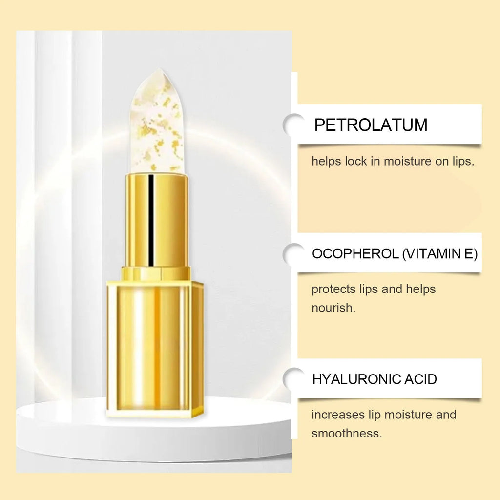 Gold foil effect nourishing lipstick with 3.5g content in square packaging