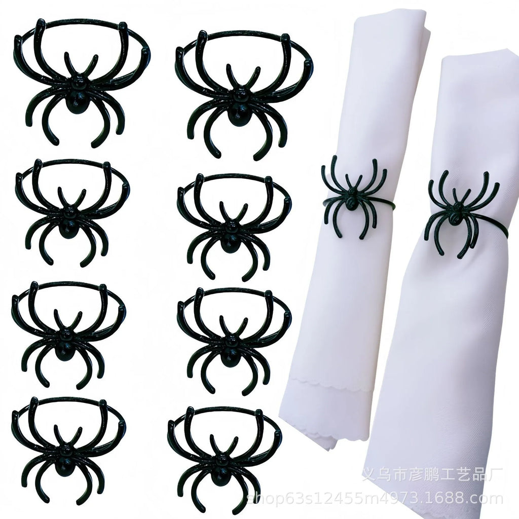 Six black spider Halloween napkin rings made from alloy metal with electrophoresis finish