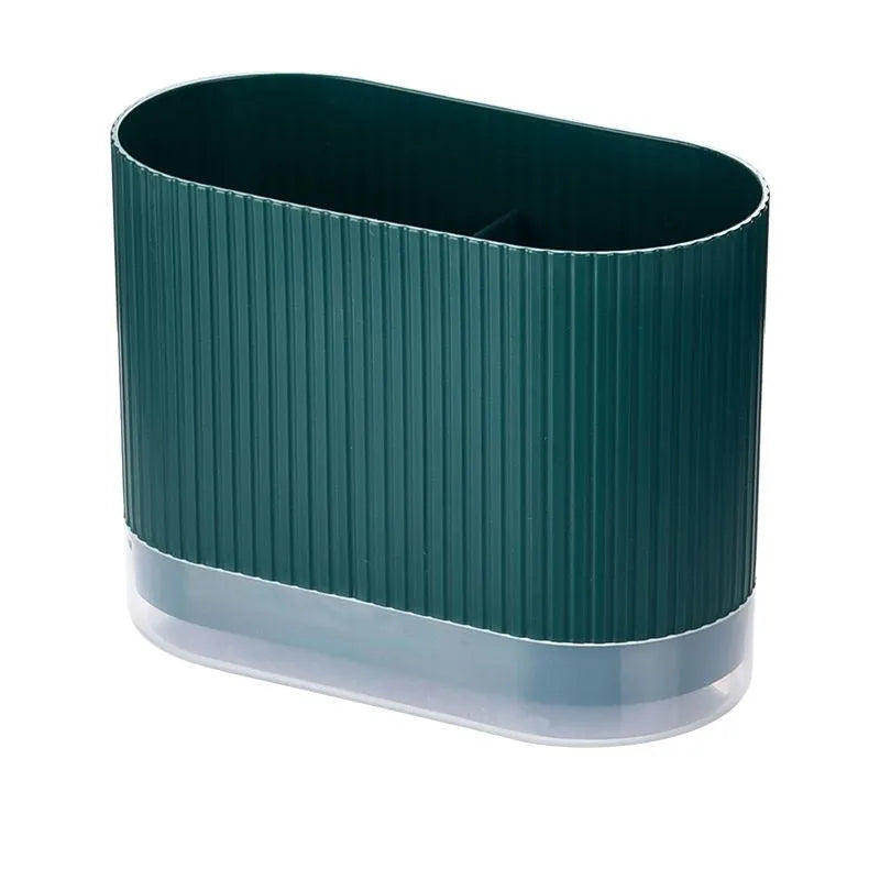 Plastic wall-hanging chopsticks holder tube in kitchen with utensils