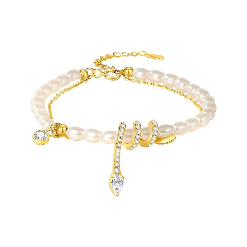 Women's snake beaded bracelet in 925 silver with electroplated gold or white gold finish