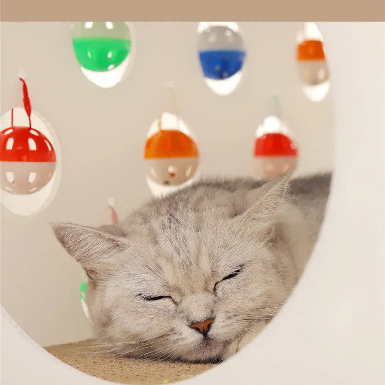 Plastic cat scratch board integrated with nest section and bell ball tunnel toy