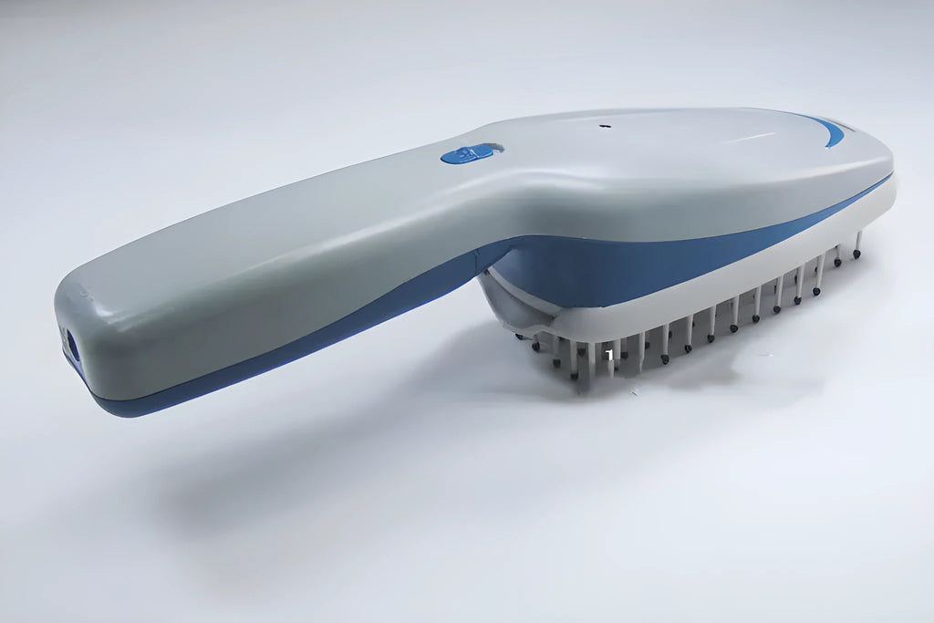 Negative ion pet grooming comb with removable brush head, measuring approximately 21.5cm long