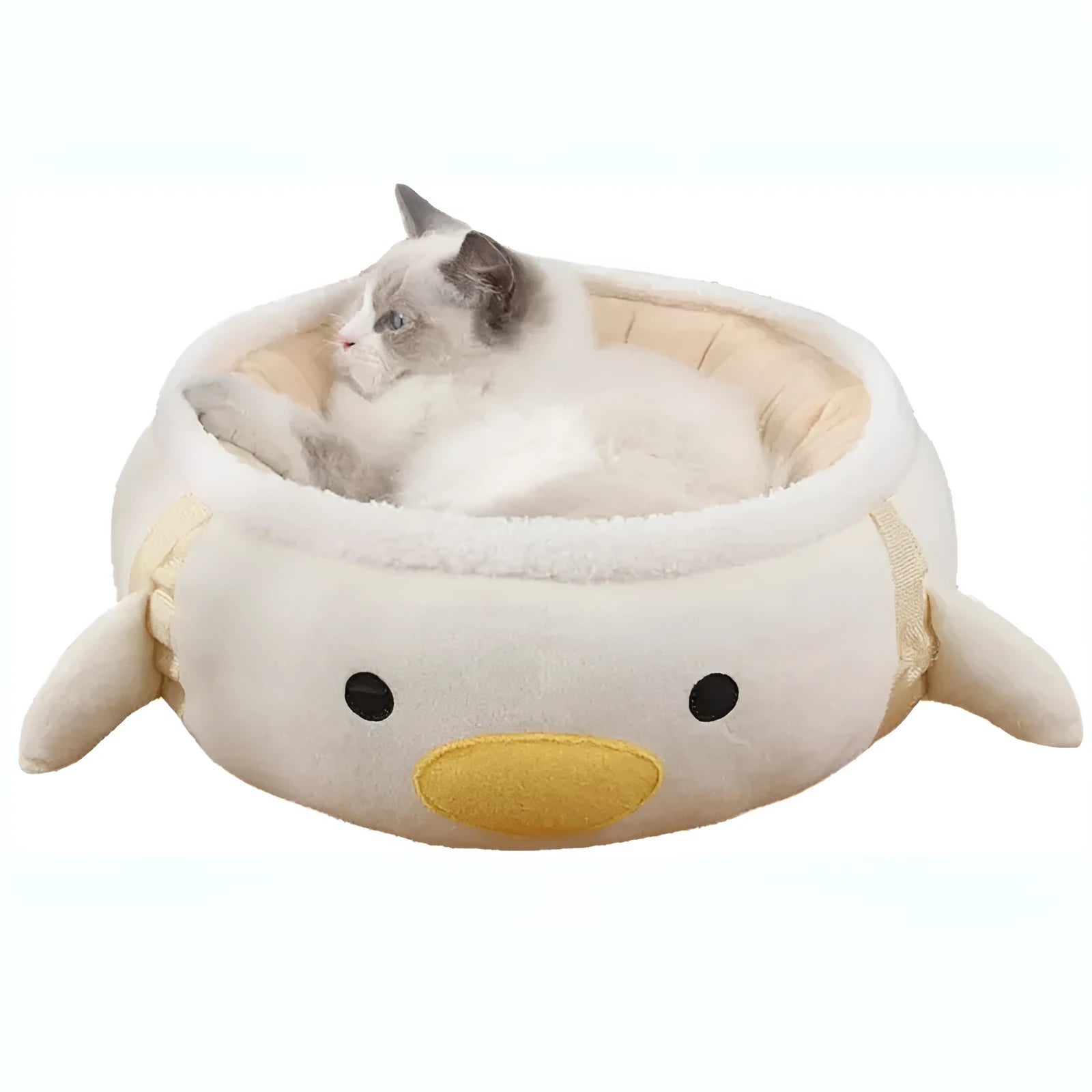 Green dinosaur-shaped cat bed shown both flat and hanging as a hammock for small cats.