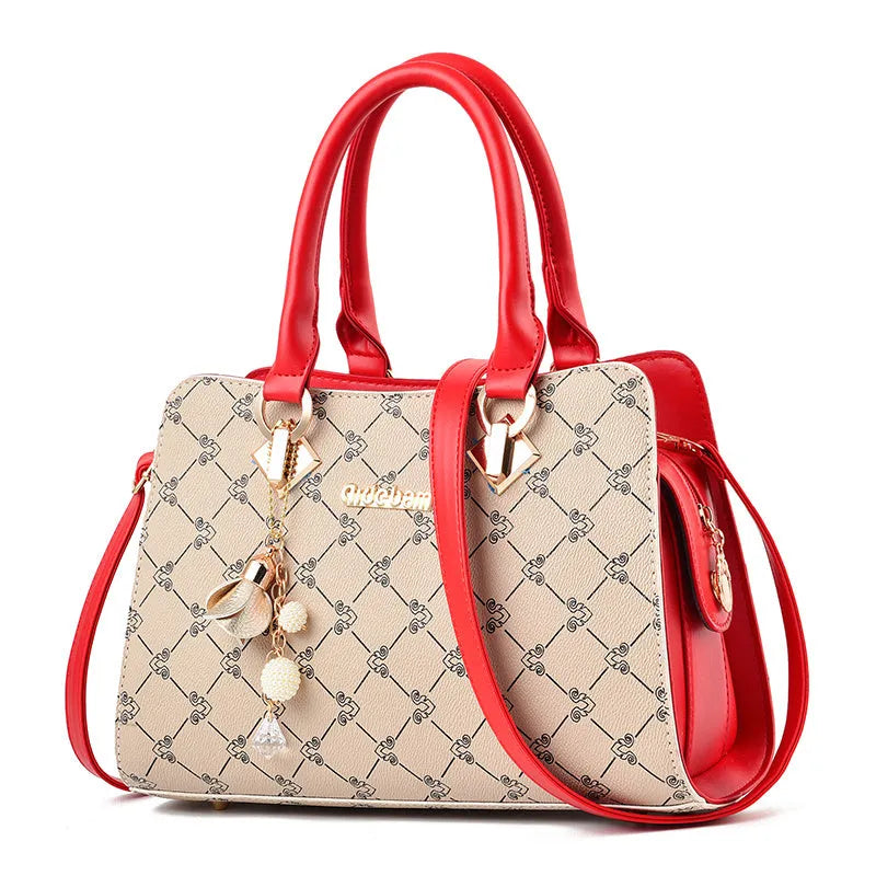 Women's geometric print messenger bag in PU leather with internal organisation compartments