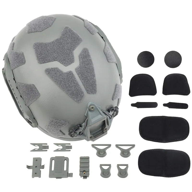 FAST SF full protection tactical helmet in MC all-terrain camouflage colour from front and side view