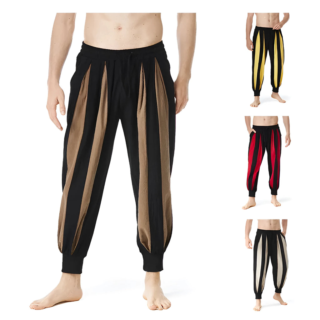 Men's straight-leg casual trousers in four colours: red, khaki, yellow, brown
