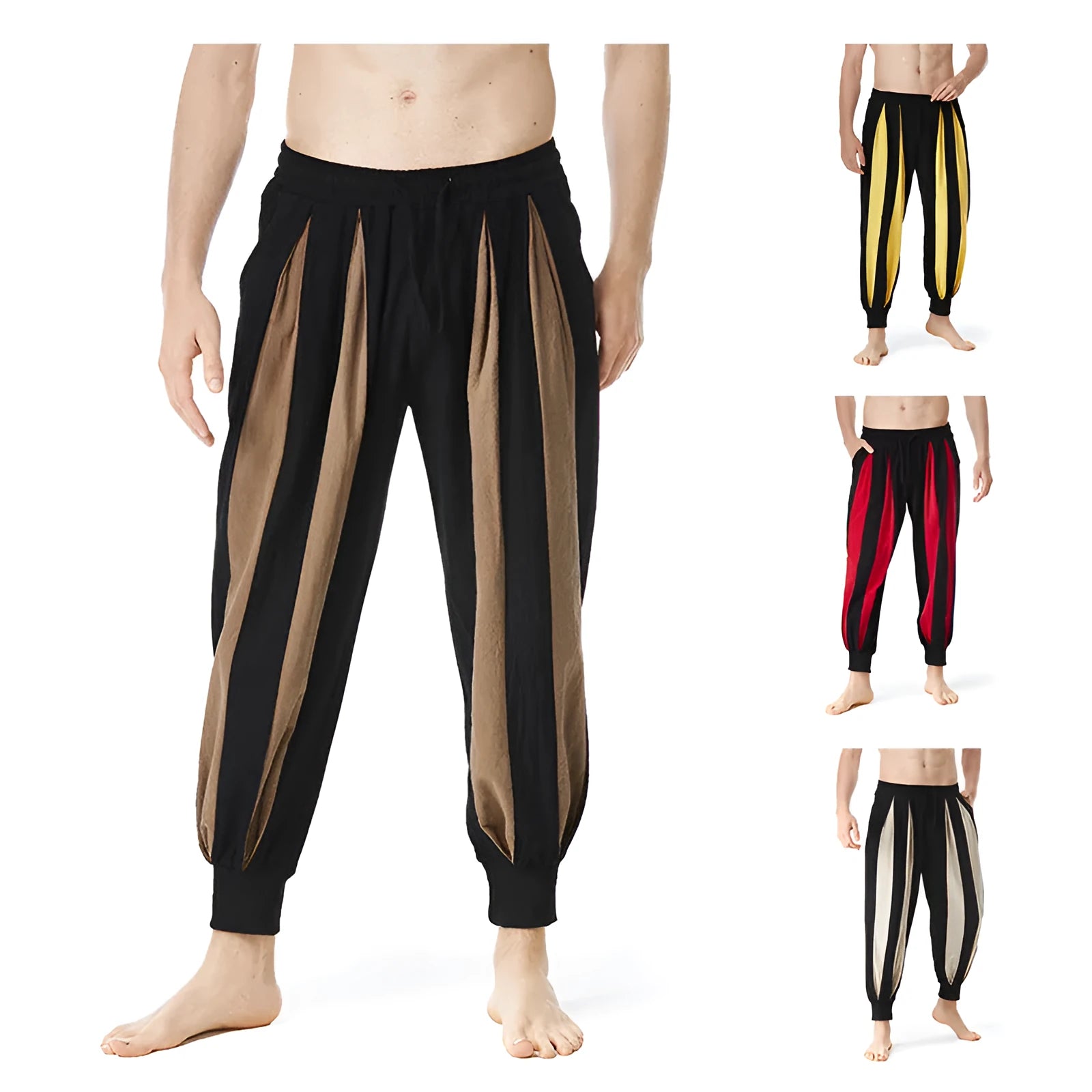 Men's straight-leg casual trousers in four colours: red, khaki, yellow, brown