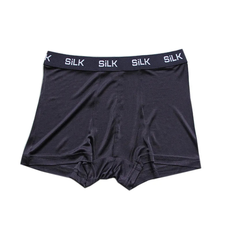 Men's loose-fit silk shorts in navy blue, silver grey, or skin colour