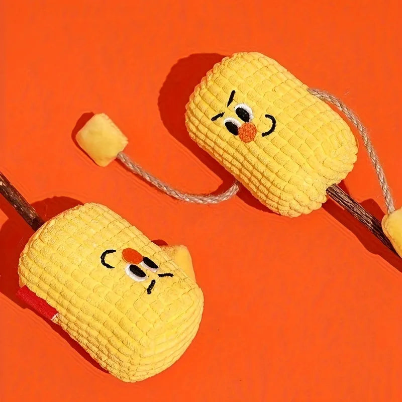 Polio wood corn cob shaped chew toy for cats on a white background