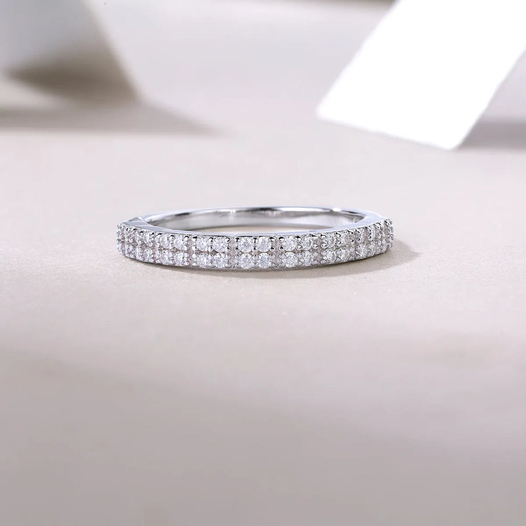 For Love moissanite wedding ring set in S925 silver with platinum plate, gold colour, size option, in gift box