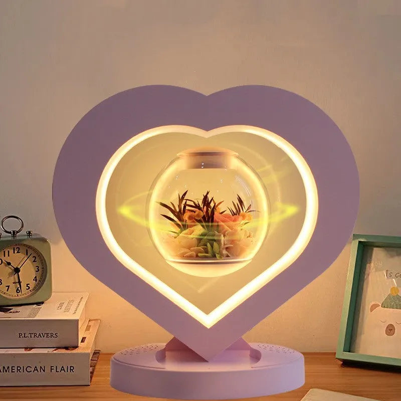 Pink preserved rose ornament with LED lights and optional audio Bluetooth base for birthday Valentine gifts