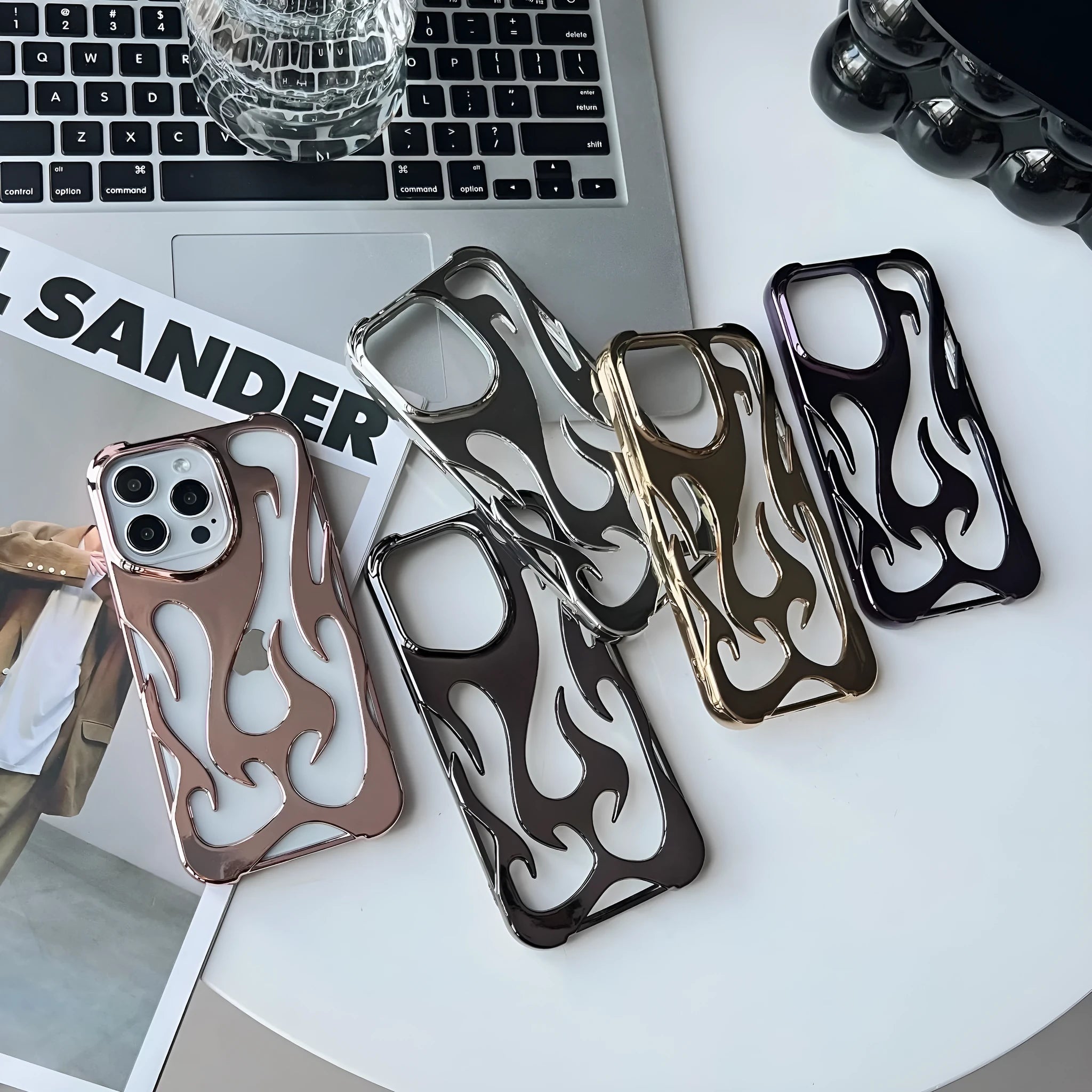Electroplated hollow flame pattern soft TPU phone case for Apple iPhone in gold colour