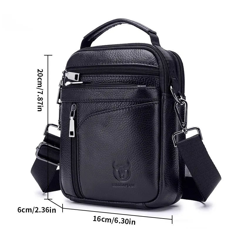 Men's black genuine leather retro style shoulder messenger bag for business casual and travel