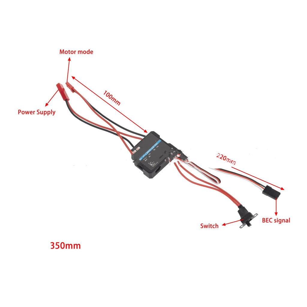 40A brushed electronic speed controller with climbing mode for 1/16th 1/18th scale RC models.