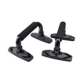 Two I-shaped push up bars made of blue PP sponge, placed on a floor for exercise.
