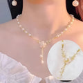 Alloy pearl chain necklace with floral and rose decorative elements in pearl flower colour