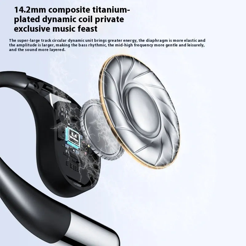Black sports Bluetooth earphones with ear-mounted design and aluminium alloy construction