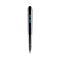 Black digital voice recorder pen with OLED display screen showing recording time, next to data cable and headphones