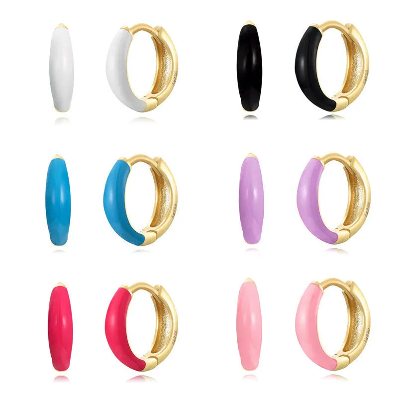 Curved epoxy oval earrings with dripping oil finish in seven colour options