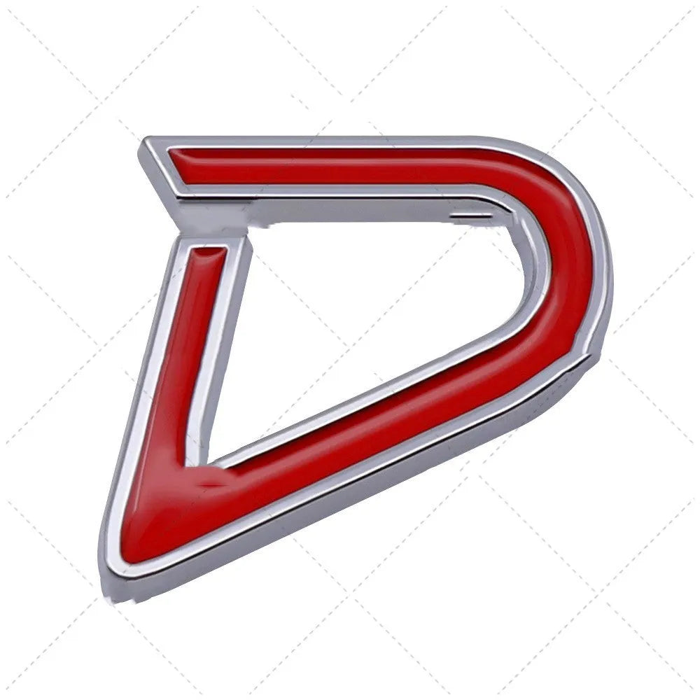 SD and D design metal car bumper stickers in red, black and silver finishes for vehicle modification