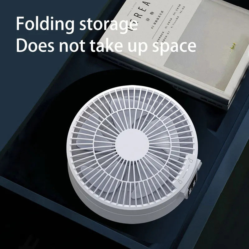 Portable rechargeable folding desk fan with remote control and night light in blue colour