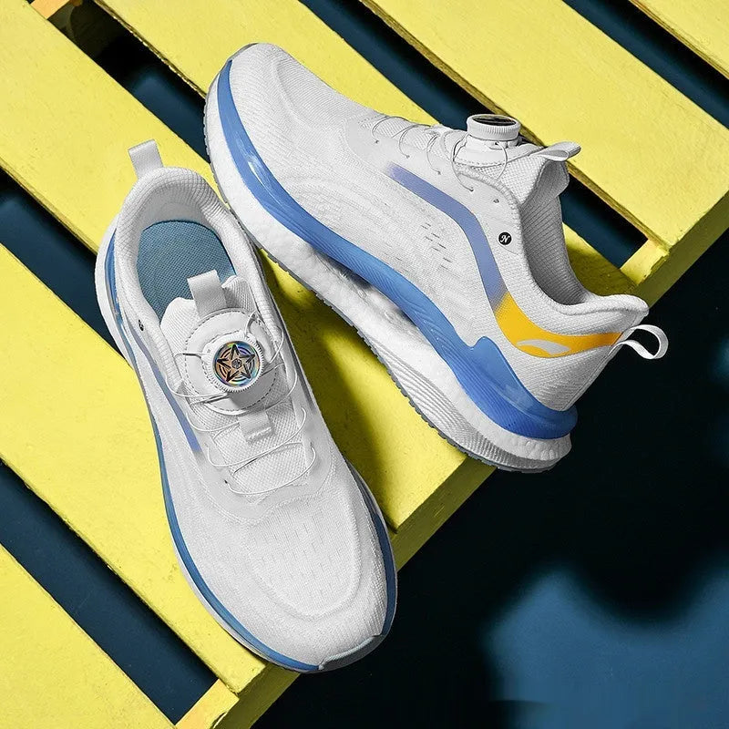 Men's high-top breathable running shoes in cotton candy colour with mesh construction and composite sole