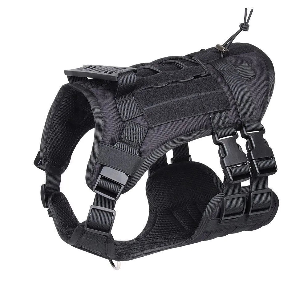 Dog tactical chest and back harness in Oxford cloth with chain ring and rope attachments