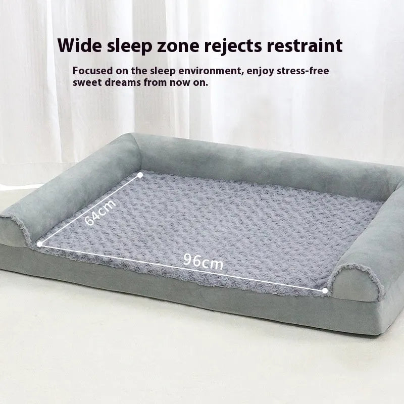 Light grey cloth dog kennel for large dogs, showing raised sides and soft base.